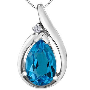 10K White Gold Blue Topaz Necklace