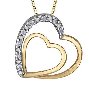 10K Gold Diamond Double Heart Necklace