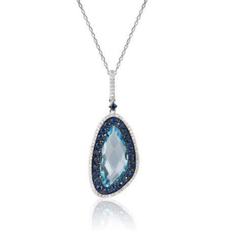 14K White Gold Blue Topaz & Sapphire Pendant