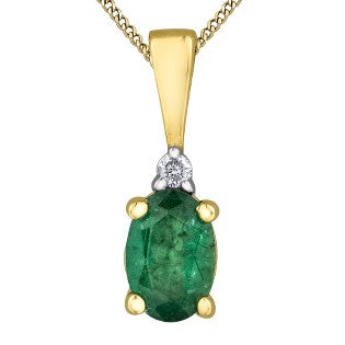 10K Yellow Gold Emerald Diamond Necklace