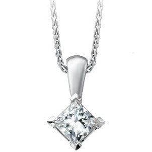 10K White Gold Princess Cut Solitaire Diamond Necklace