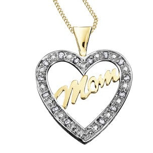 10K Yellow Gold & Diamond Mom Heart Necklace
