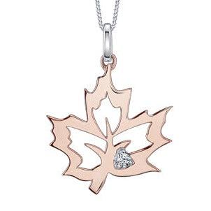 10K Rose Gold Diamond Maple Leaf Necklace