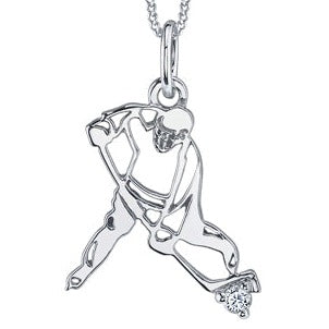 10K White Gold Diamond Hockey Player Necklace