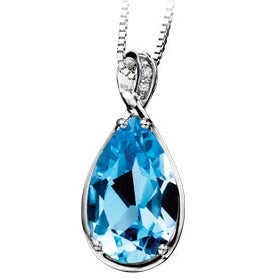 10K White Gold Blue Topaz Drop Necklace