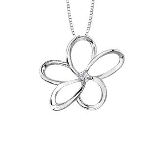 Sterling Silver Diamond Flower Necklace