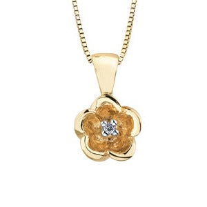 10K Yellow Gold Diamond Flower Necklace