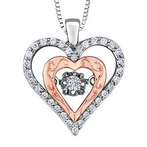 10K Rose Gold Silver Diamond Heart Necklace