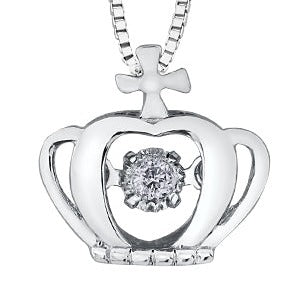 10K White Gold Diamond Crown Neckalce