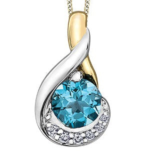 10K Two Tone Gold Blue Topaz & Diamond Necklace
