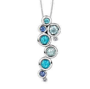 10K White Gold Blue Gem & Diamond Necklace