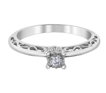 10K White Gold Diamond Ring with Filigree