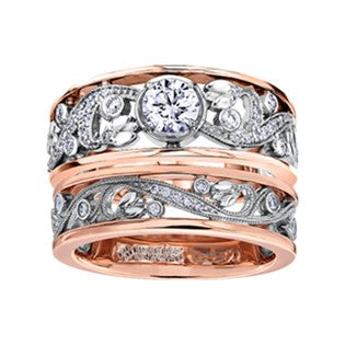 18K Two Tone Maple Leaf Diamond Ring