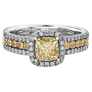 18K Two Tone Gold Palladium Yellow Diamond Ring