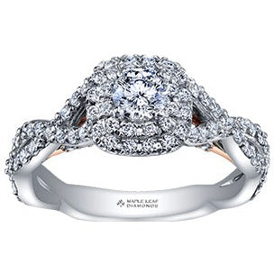 18K Palladium 14K Two Tone Gold Diamond Halo Ring