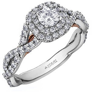 18K Palladium 14K Two Tone Gold Diamond Halo Ring