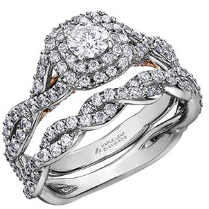 18K Palladium 14K Two Tone Gold Diamond Halo Ring