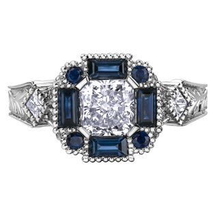 18K White Gold Palladium Sapphire & Diamond Ring