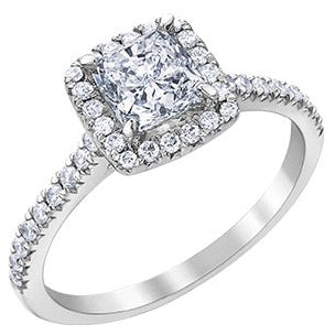 14K White Gold Cushion Cut Diamond Ring