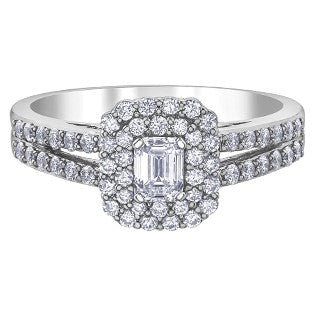 18K White Gold Palladium Emerald Cut Diamond Ring