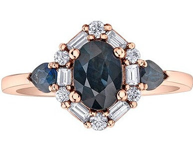 10K Rose Gold Diamond & Sapphire Ring