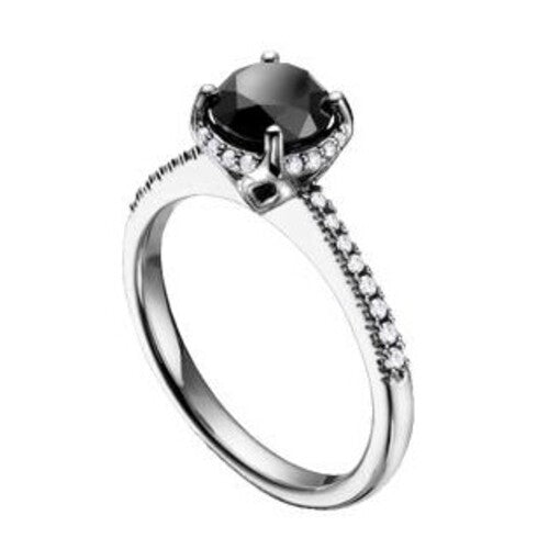 14K White Gold Black Diamond Ring