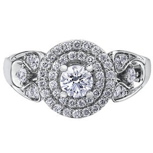 18K White Gold Palladium Double Halo Diamond Ring
