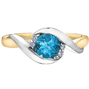10K Two Tone Diamond Blue Topaz Ring