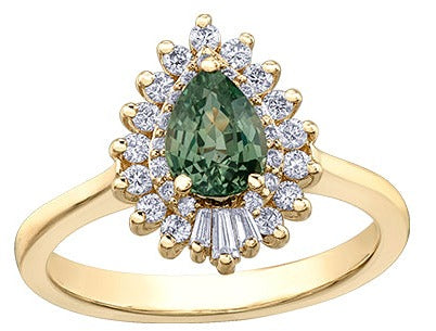 14K Yellow Gold Green Sapphire Diamond Rng