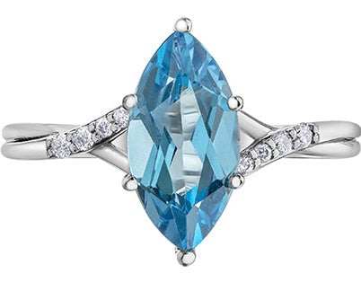 10K White Gold Diamond & Blue Topaz Ring