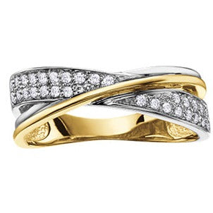 10K Two Tone Crisscross Diamond Ring