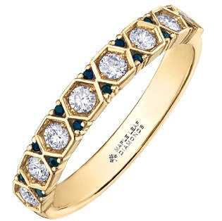 14K Yellow Gold Diamond Sapphire Band