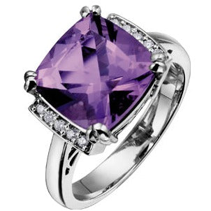 10K White Gold Diamond Amethyst Ring