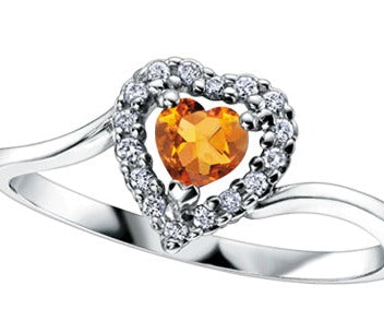 10k White Gold Citrine & Diamond Heart Ring