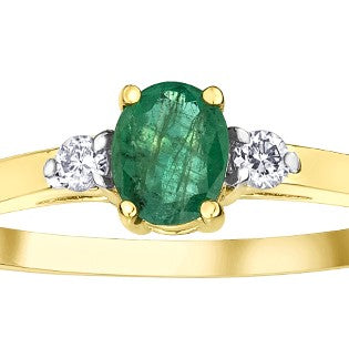 10K Yellow Gold Diamond & Emerald Ring