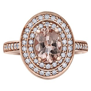 14K Morganite & Diamond Double Halo Ring