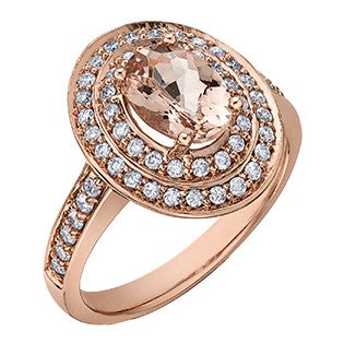 14K Morganite & Diamond Double Halo Ring