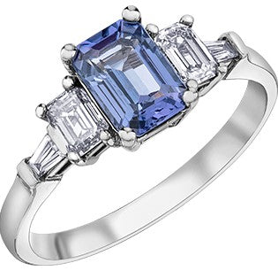 14K White Gold Tanzanite & Diamond Ring