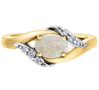 10K Two Tone Diamond Opal Ring