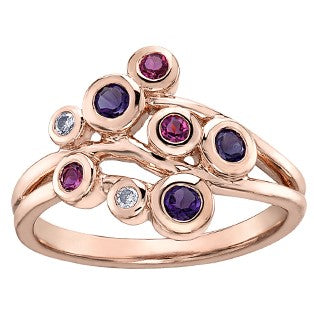 10K Rose Gold Amethyst, Pink Tourmaline & Diamond Ring