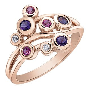10K Rose Gold Amethyst, Pink Tourmaline & Diamond Ring
