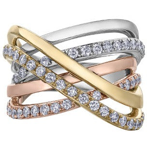 10K Tri Gold Criss-Cross Wide Band Ring