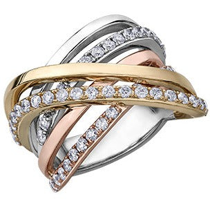 10K Tri Gold Criss-Cross Wide Band Ring