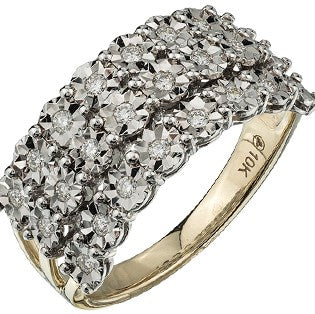 10K Yellow & White Gold Illusion Set Diamond Band