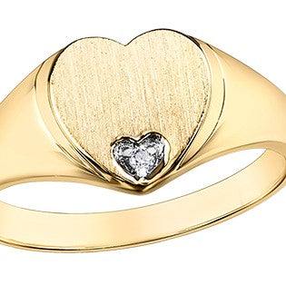 10K Yellow Gold Signet Heart Ring