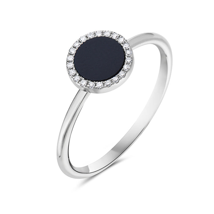 14K White Gold Diamond Onyx Ring