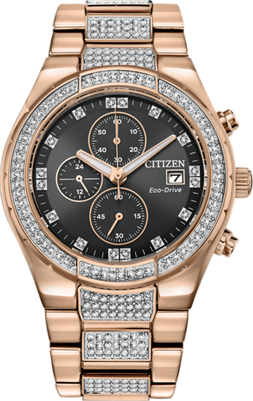 Citizen Eco Drive Chronograph Rose Gold Tone Crystal