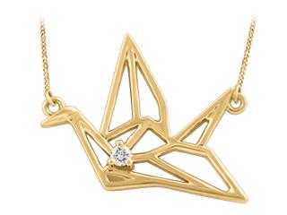 10K Rose Gold Paper Crane Necklace