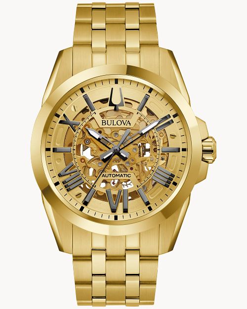 Bulova Gold Tone Exposed Mechanism Automatic Watch