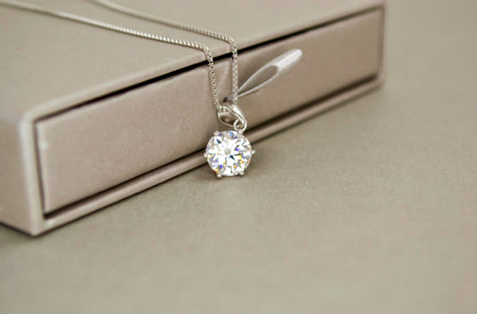 Moissanite Round Cut Necklace in White Gold